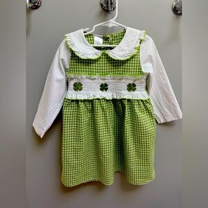 Green clover smocked ruffle dress in 4t